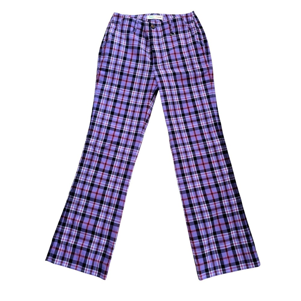 Teddy Fresh Purple Plaid Bootcut Trousers Women Size 27 Streetwear Pants